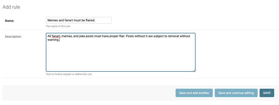 Add Rule Form